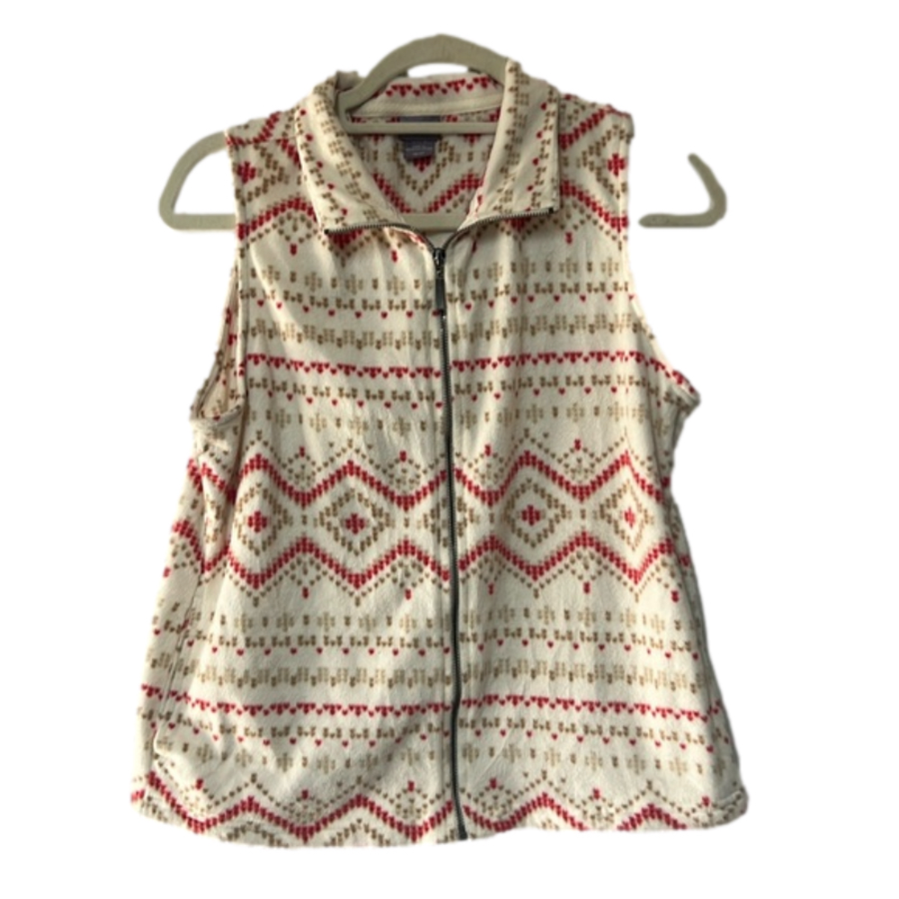 Women’s Laura Scott petite size MP full zip vest super‎ cute pattern comfy warm